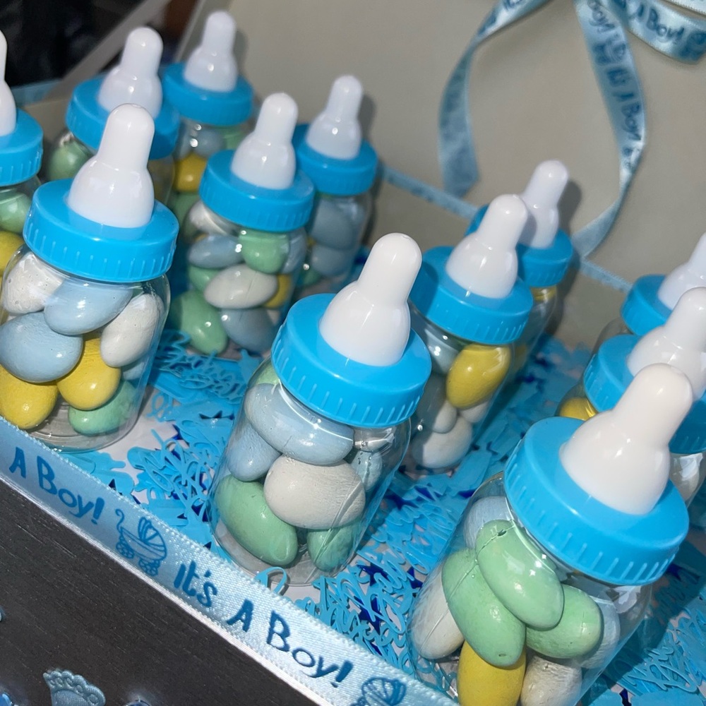 Baby Boy Bottle Party Favors Filled W/ Jordan Almonds - Picture 5 of 5